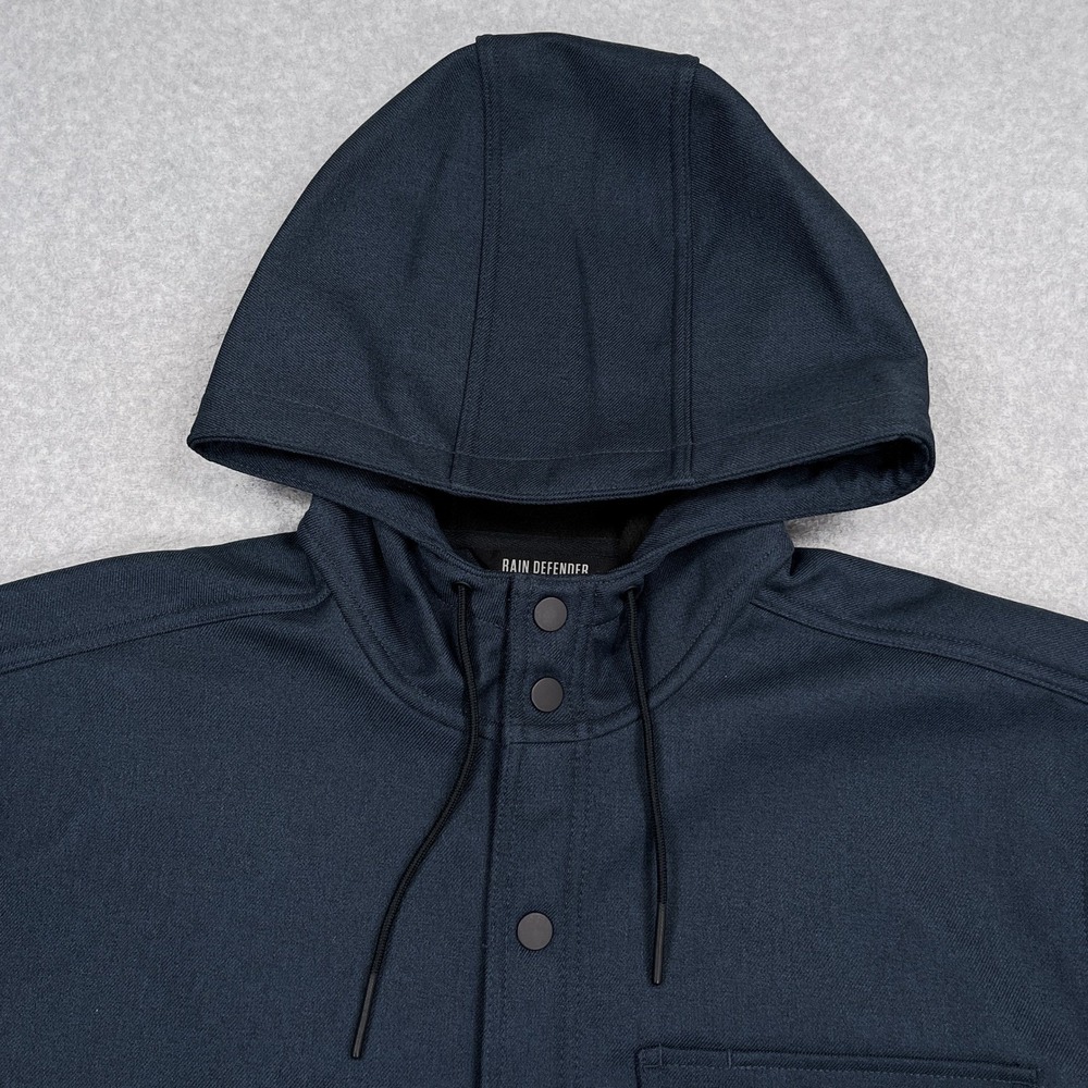 Carhartt Rain Defender Hooded Shirt Jac Mens L Navy Blue Fleece Lined Shacket - Picture 8 of 14